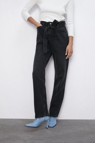 Zara + ZW Premium Straight Paperbag Jeans