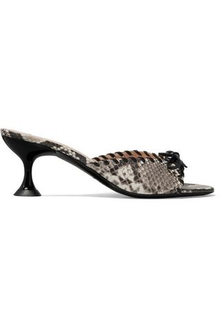 Staud + Leonardo Bow-Embellished Snake-Effect Leather Mules