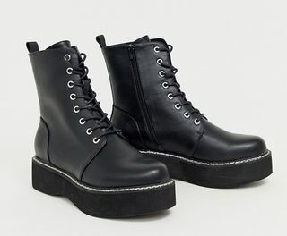 ASOS + Wide Fit Alva Chunky Lace-Up Boots in Black