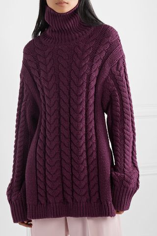 Tibi + Open-Back Cable-Knit Wool-Blend Turtleneck Sweater