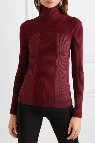 Mugler + Ribbed Two-Tone Wool-Blend Turtleneck Sweater