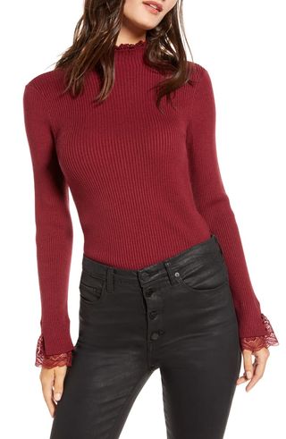 English Factory + Lace Trim Ribbed Sweater
