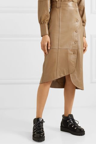 Ganni + Asymmetric Leather Wrap Skirt