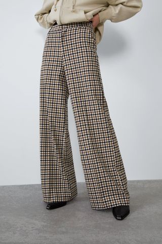 Zara + Wide-Leg Plaid Suit Pants