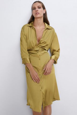 Zara + Belted Satin Effect Dress
