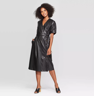 Who What Wear x Target + Short Sleeve V-Neck Wrap Front A Line Midi Dress