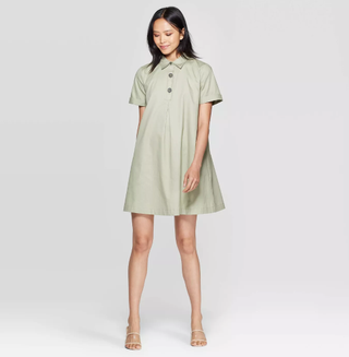 Who What Wear x Target + Short Sleeve Collared Trapeze Mini Shirtdress