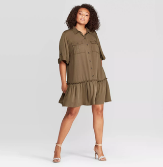 Who What Wear x Target + Short Sleeve Collared Mini A Line Dress