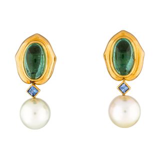 Vintage + Pearl, Tourmaline & Sapphire Clip-On Earrings