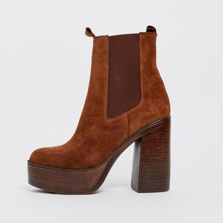 ASOS + Extra Suede Platform Chelsea Boots in Tan