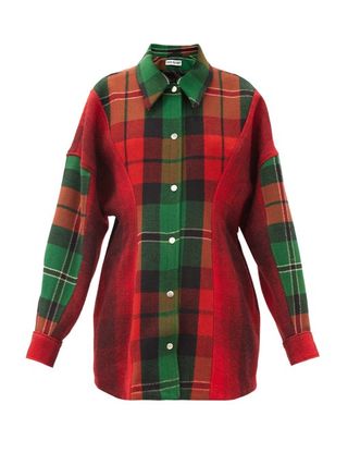 Rave Review + Upcycled Checked Wool-Panelled Shirt Jacket