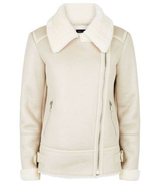New Look + Cream Leather-Look Aviator Jacket