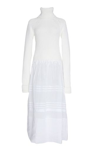 Loewe + Ribbed-Knit Wool and Sheer Cotton Dress