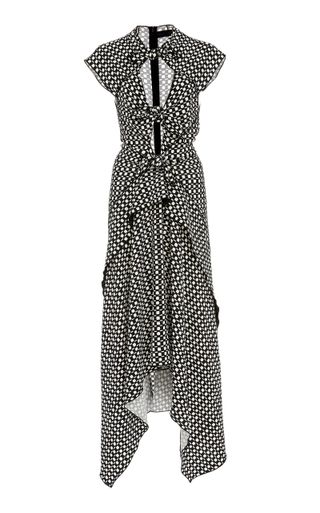 Proenza Schouler + Tie-Detailed Cut-Out Printed Crepe Midi Dress