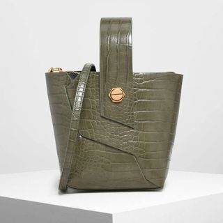 Charles & Keith + Olive Croc-Effect Wristlet Handle Bag