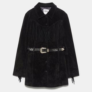 Zara + Leather Jacket With Fringing