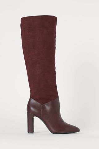 H&M + Knee-High Boots in Burgundy