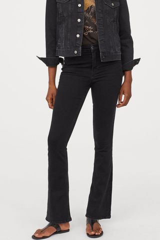 H&M + Flared High-Waist Jeans in Black