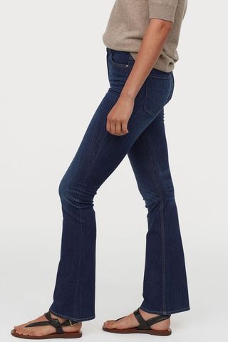 H&M + Flared High Waist Jeans in Dark Denim Blue