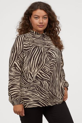 H&M + Long-Sleeved Blouse in Zebra Print