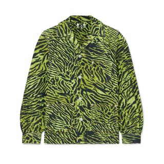 Ganni + Oversized Tiger-Print Denim Jacket