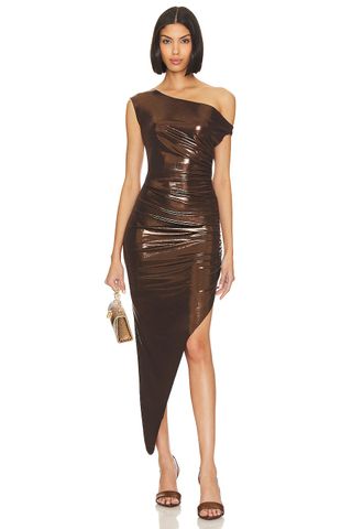 Norma Kamali + Drop Shoulder Side Drape Gown