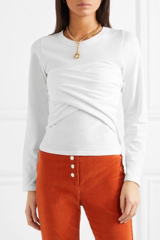 The Line by K + Wayne Wrap-Effect Stretch Cotton-Jersey Top