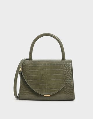 Charles & Keith + Croc-Effect Structured Top Handle Bag