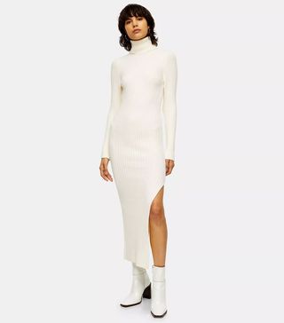 Topshop + Ivory Knitted Roll Neck Dress