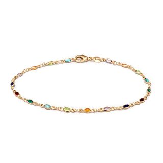 Barzel + 18K Gold Plated Gold and Multi Color Crystal Baguette Anklet