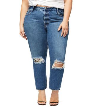 Good American + Good Vintage Ripped Ankle Straight Leg Jeans