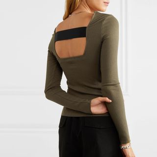 The Range + Alloy Cutout Ribbed Stretch-Knit Top