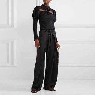 Cult Gaia + Mora Embellished Cutout Ribbed Cotton Sweater