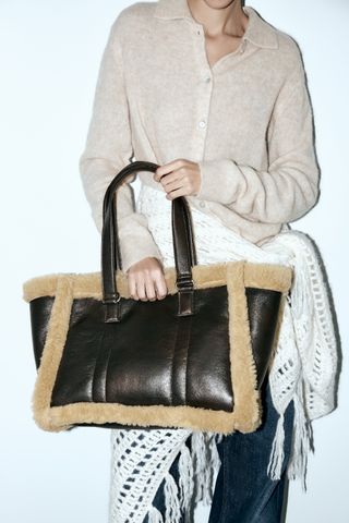 Zara + Faux Shearling Tote Bag