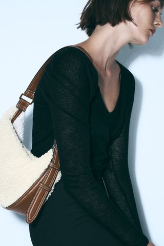 Zara + Faux Shearling Shoulder Bag