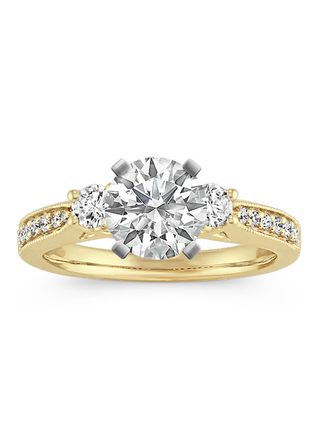Shane Co. + Vintage Three-Stone Pave-Set Diamond Engagement Ring