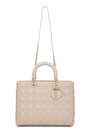 Christian Dior + Beige Cannage Quilted Lambskin Lady Dior Large
