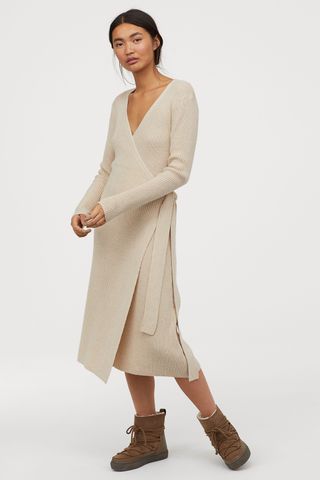 H&M + Rib-Knit Wrap Dress