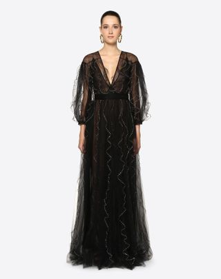 Valentino + Embellished Tulle Evening Dress