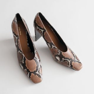 & Other Stories + Squared Toe Snake Embossed Pumps