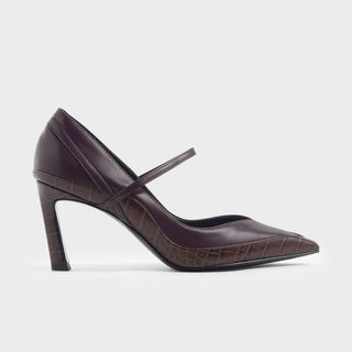 Charles & Keith + Croc-Effect Pointed Toe Mary Jane Sculptural Heels