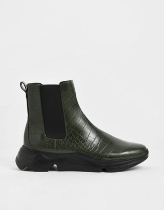Charles & Keith + Croc-Effect Chunky Sole Chelsea Boots