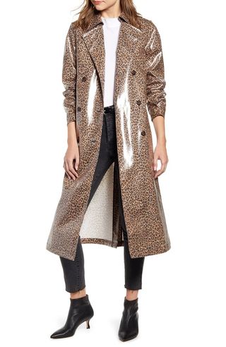 Something Navy + Leopard Print Water Resistant Coated Trench Coat