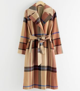 & Other Stories + Plaid Wool Blend Belted Long Coat
