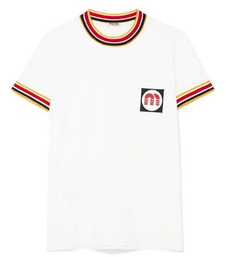 Miu Miu + Appliquéd Striped Cotton-Jersey T-Shirt