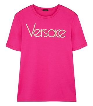 Versace + Fuchsia Logo-Print Cotton T-Shirt