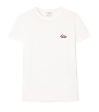 Miu Miu + Embroidered Printed Cotton T-Shirt