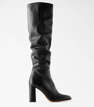 Zara + Leather High Heel Boots With Tall Leg