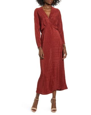 All in Favor + Textured Long-Sleeve Dress