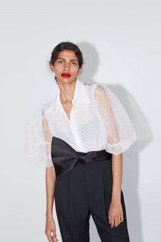 Zara + Organza Blouse With Full Sleeves
